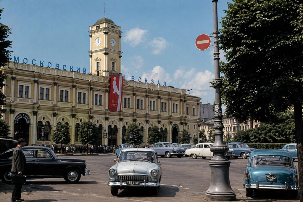Estação histórica e carros vintage