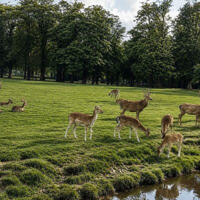 Cervo pastando em prado tranquilo
