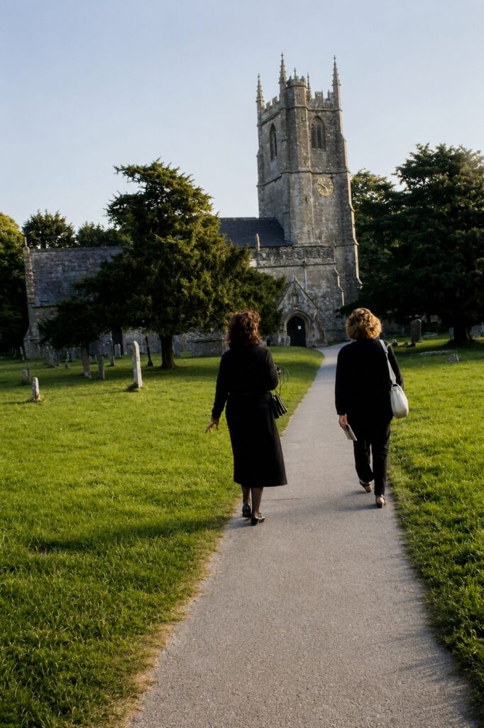 Caminho de igreja sob luz solar