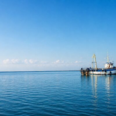 Barco de pesca em mar calmo