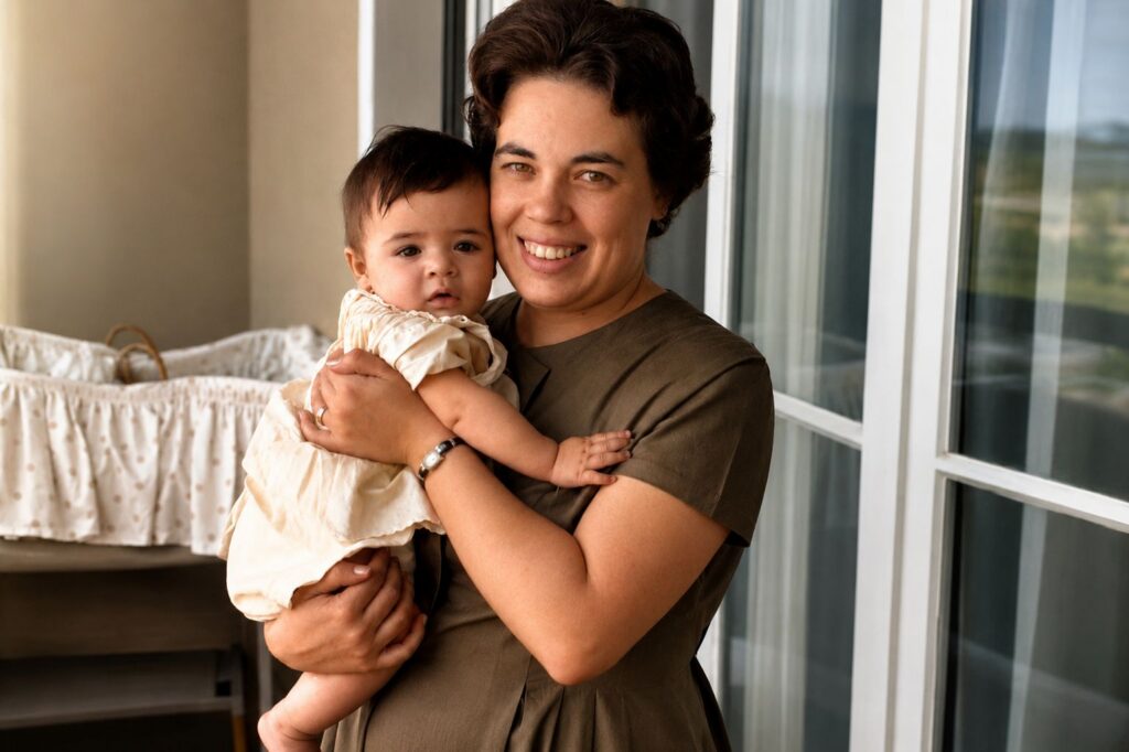 Mãe e bebé ao amanhecer