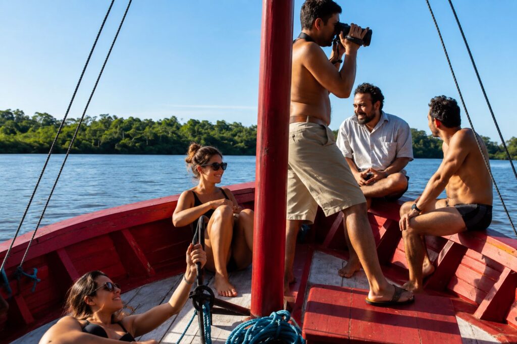 Passeio de barco em águas calmas