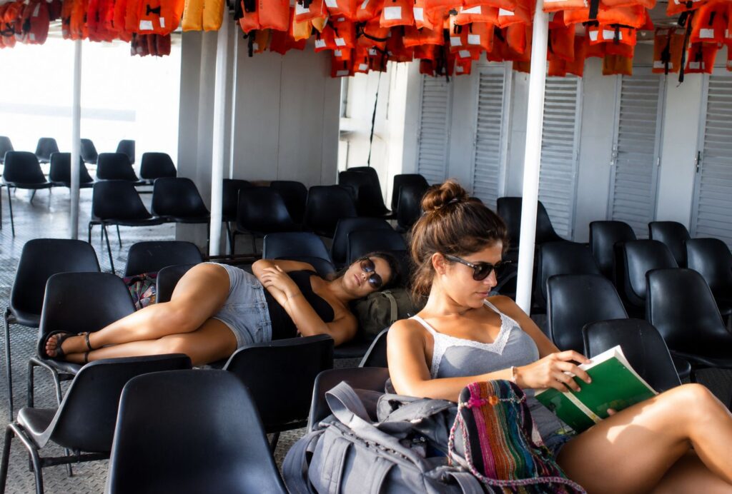 Ambiente tranquilo num ferry ensolarado