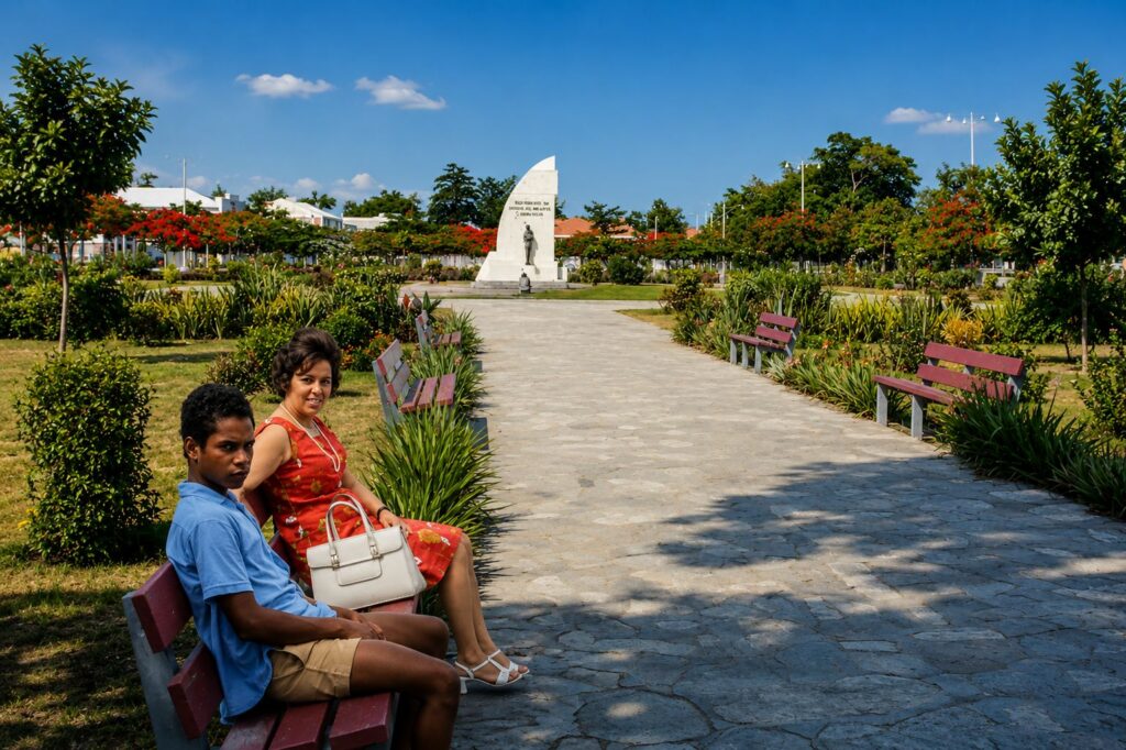 Banco no parque sob o céu azul