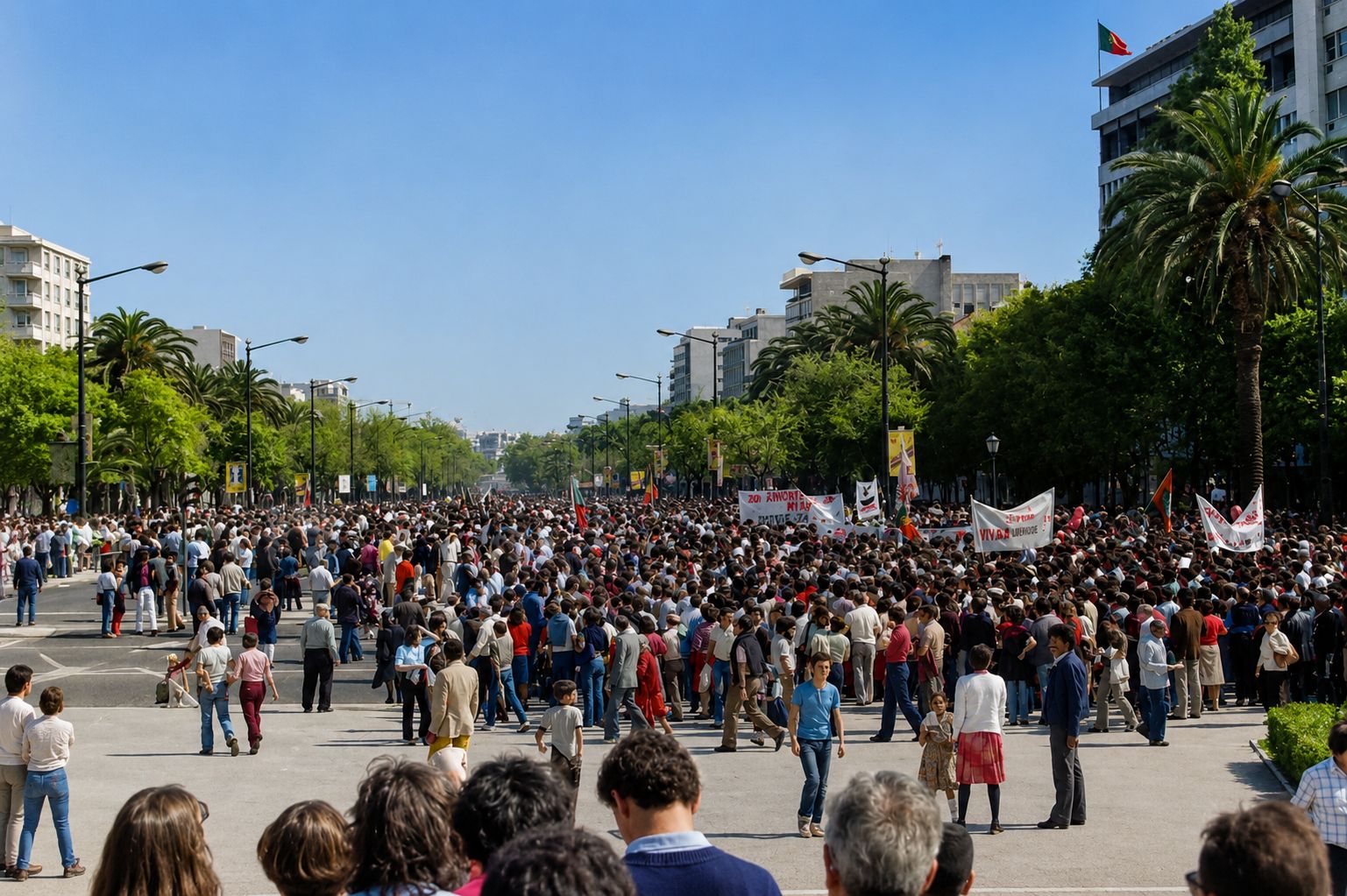 Manifestação na avenida arborizada