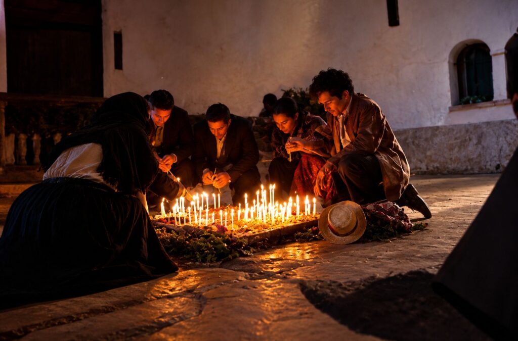 Vigília de velas no pátio
